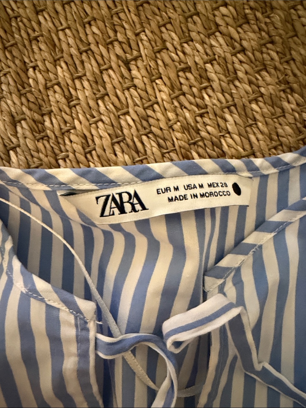 Zara Blue & White Striped Tie-Neck Poplin Blouse - Picture 3 of 3